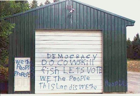 protest painted on a government building