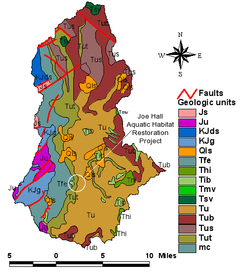 geological map for the surrounding the watershed