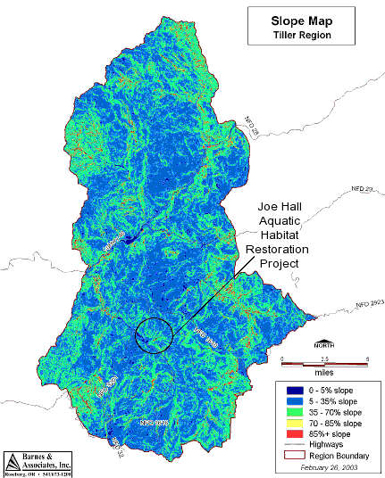 map of the slopes of the surrounding the watershed